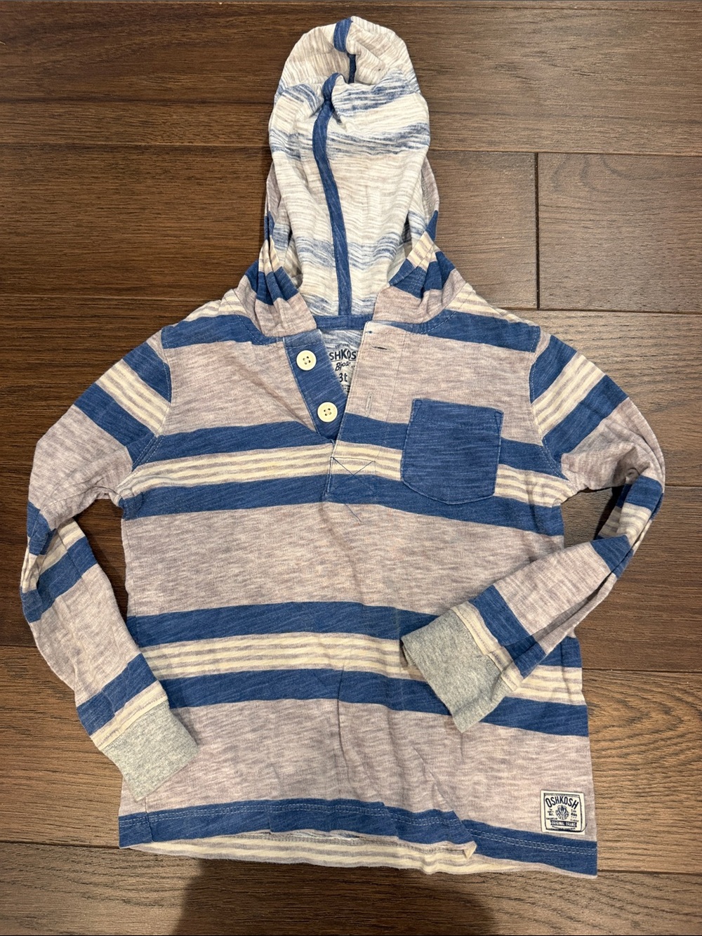 OshKosh B'gosh Blue and Cream Striped Hooded Pullover Size 3T - C56-027